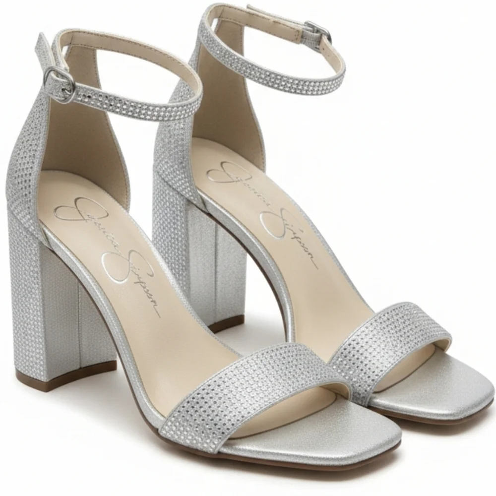 Jessica Simpson Silver Rhinestone Heels - Like New size 6 - Picture 1 of 2